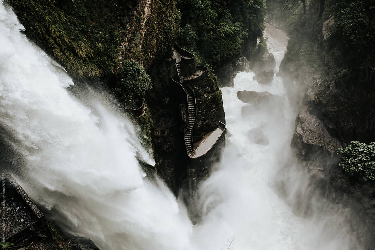 Massive water fall in rainforest