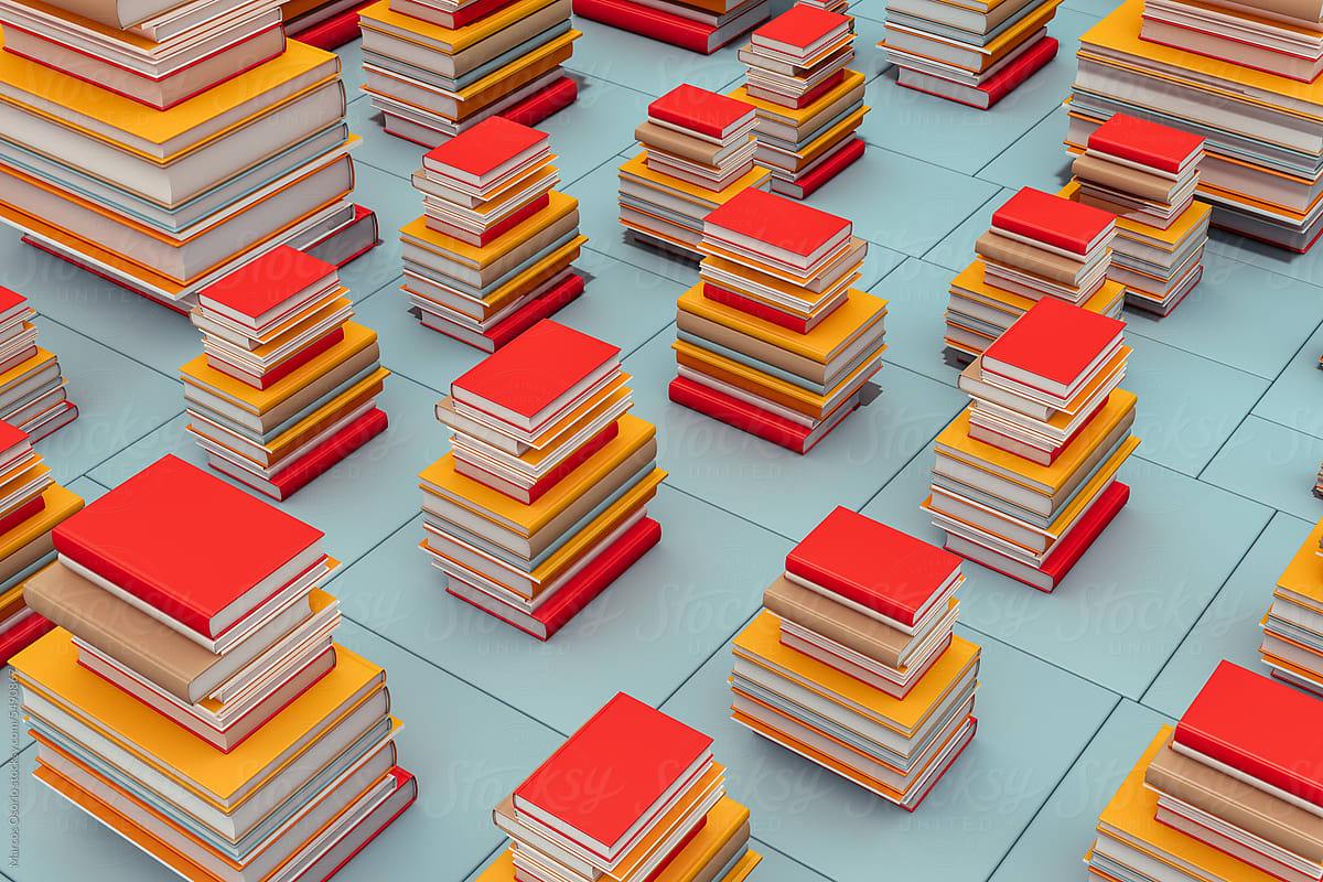 Background of books on a light blue background