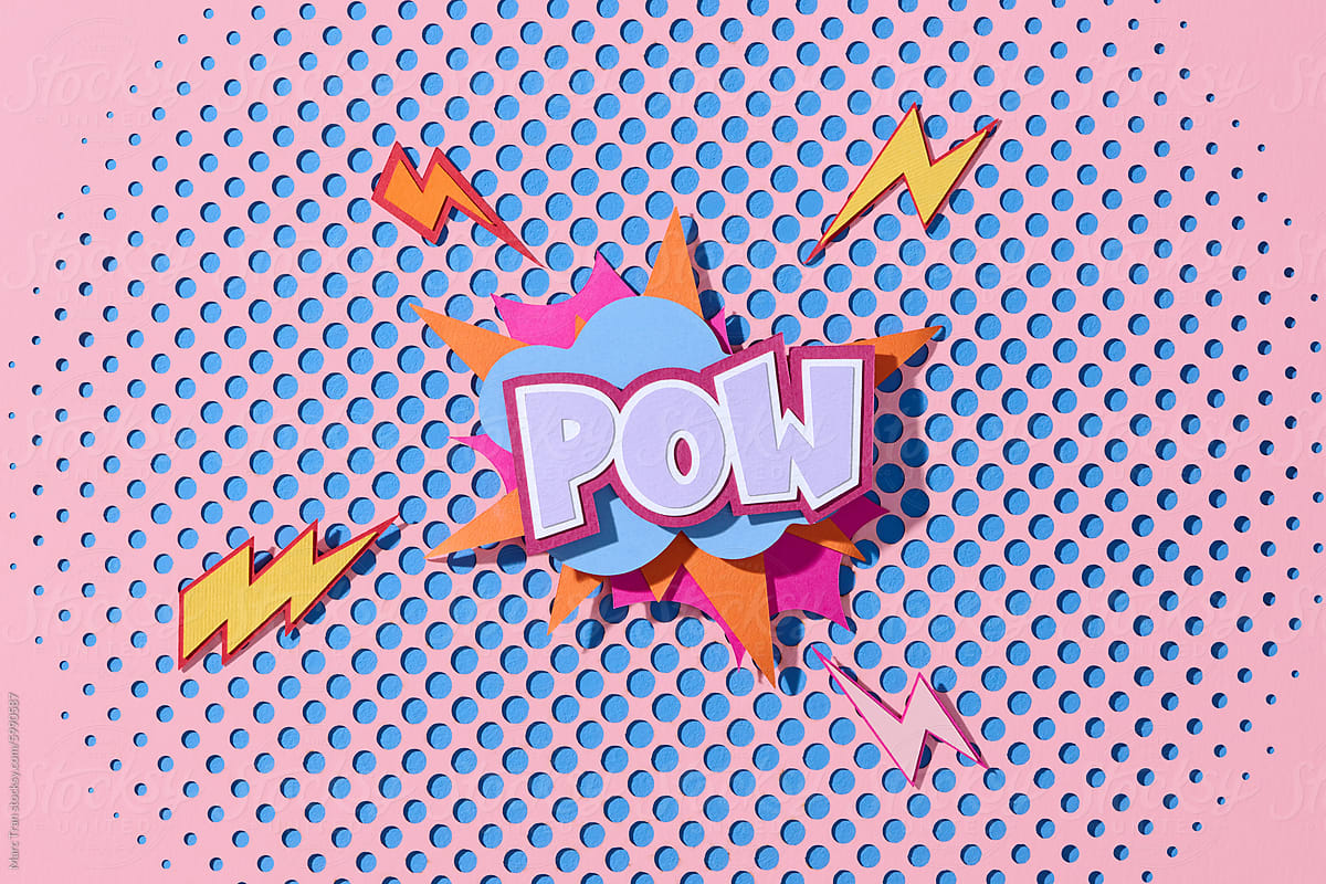 Text POW speech bubble in white color for your design