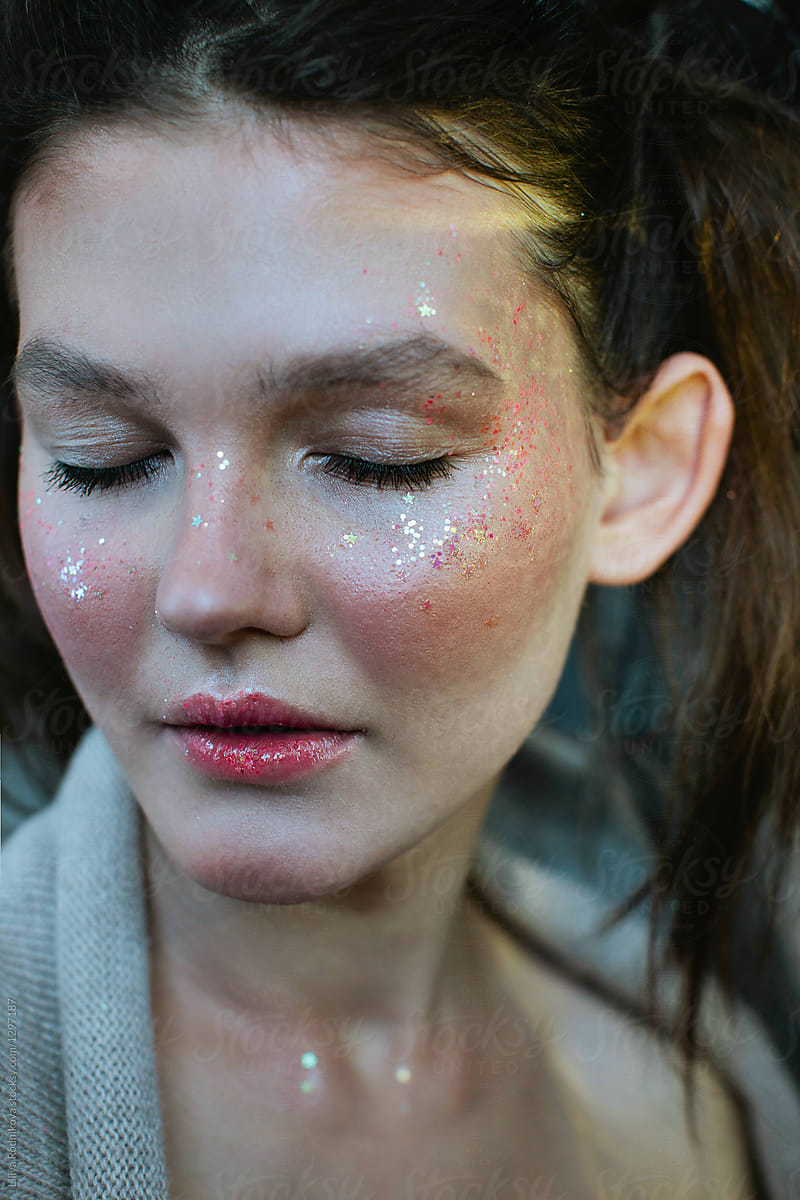 Portrait Of Girl With Sparkling Glitter On Her Face By Liliya Rodnikova 