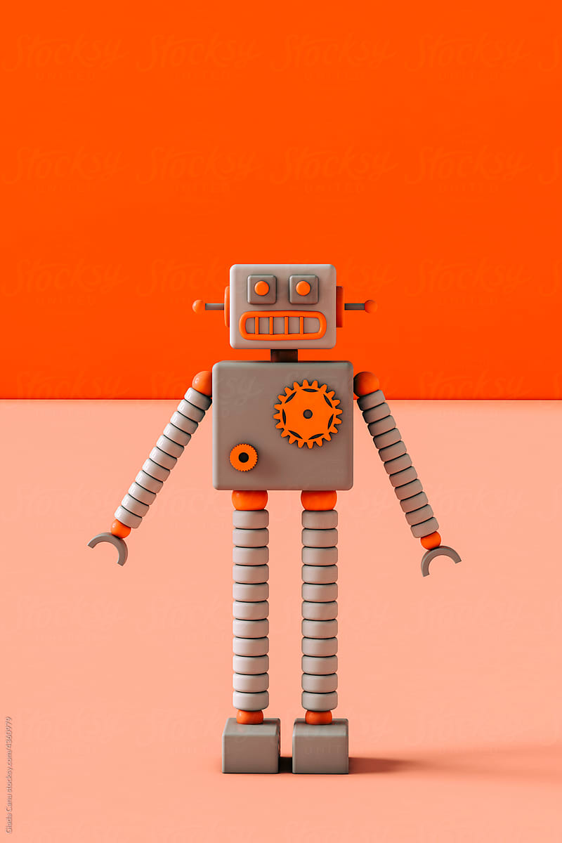 Toy robots on a pink background