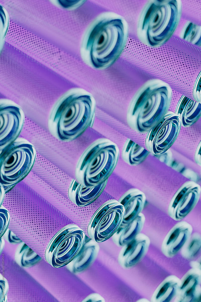 Close-up of Optical fiber cable with lilac metal