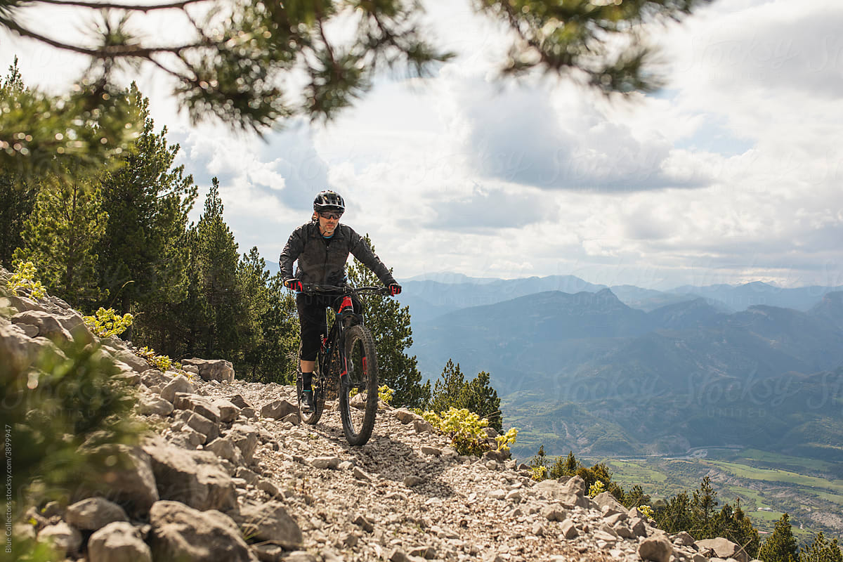 Mountain biker riding through the Pyrenees