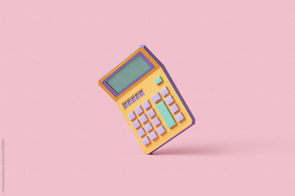 Handmade colorful paper calculator over pink background