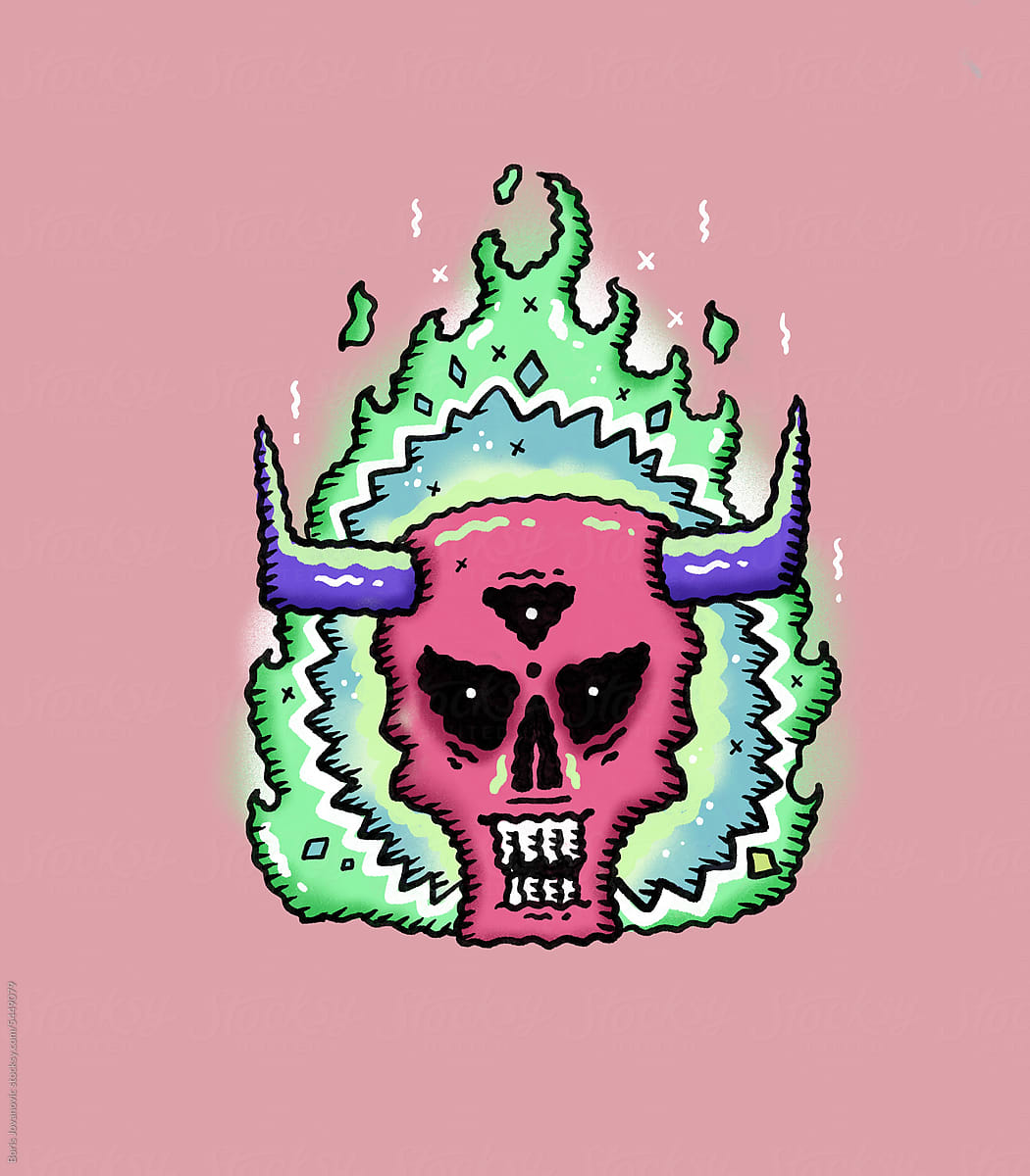 Pink skull with horns