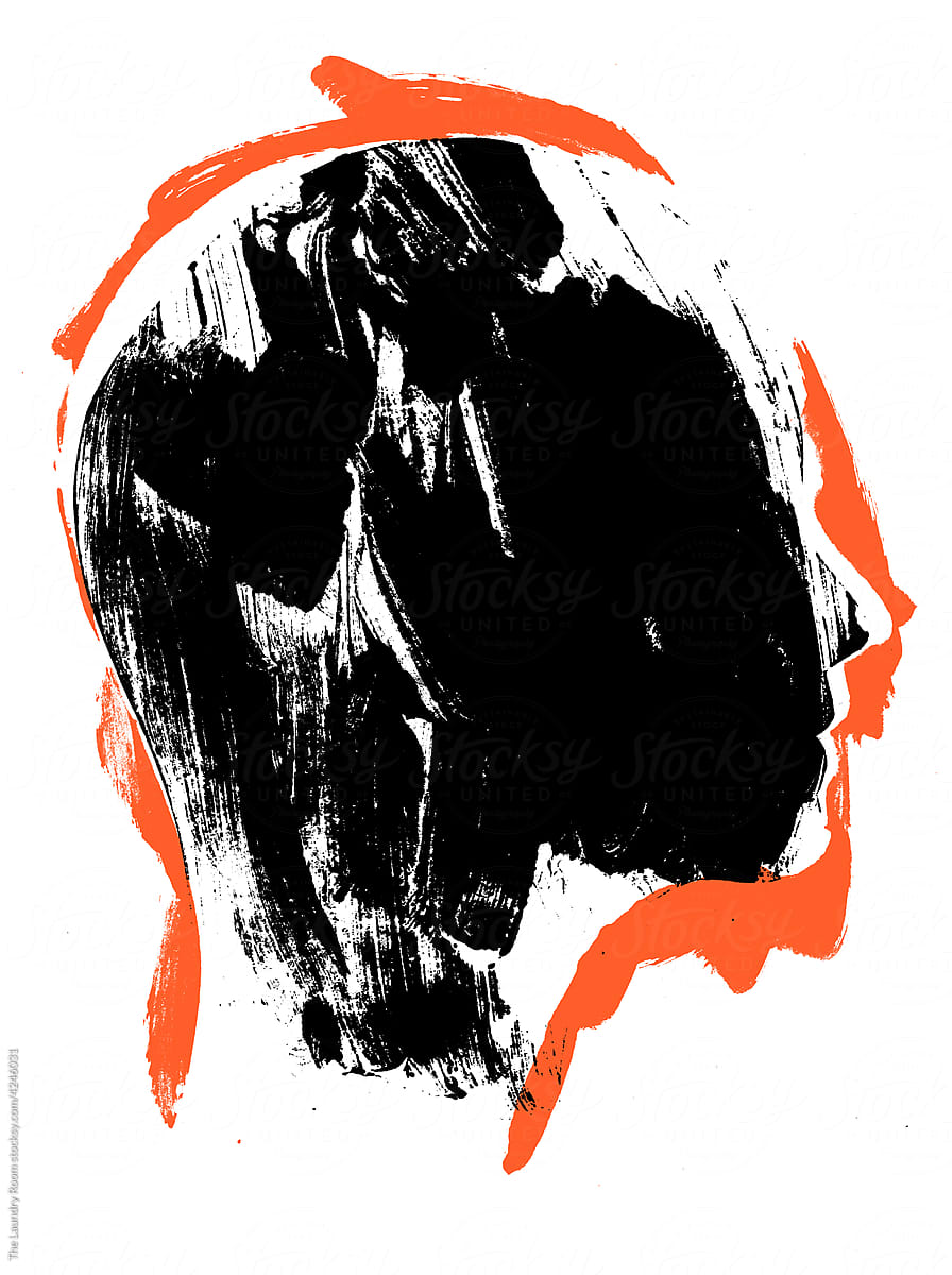 Female Head Portrait with Orange Outline
