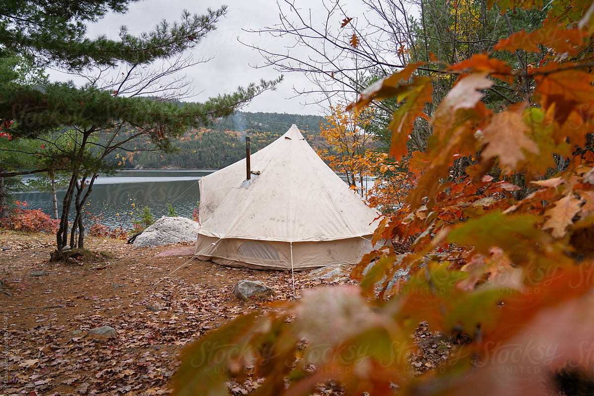 Canvas Tent at Autumn Wilderness Campsite