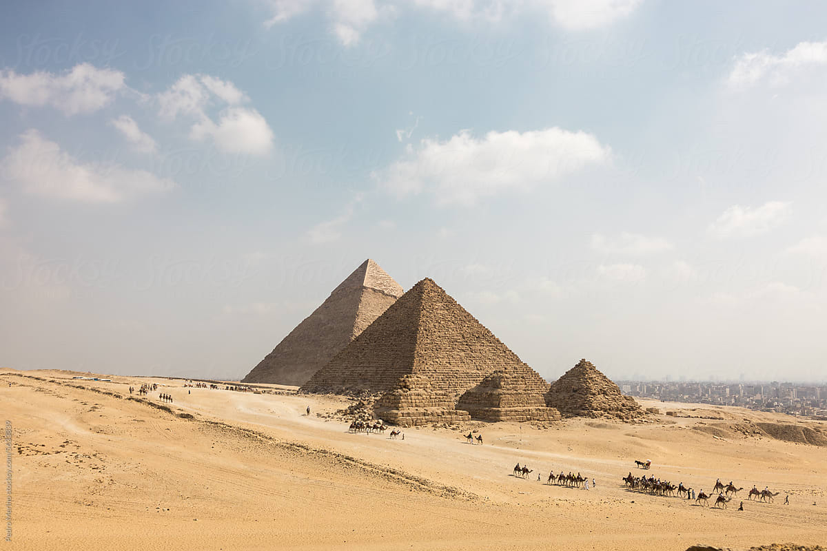 View of the stunning pyramids of the Giza Necropolis, Egypt.