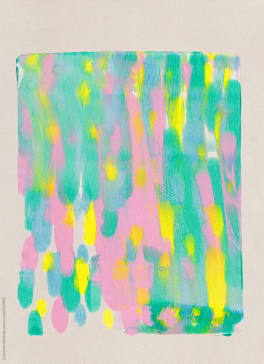 Messy acrylic monoprint in pastel shades