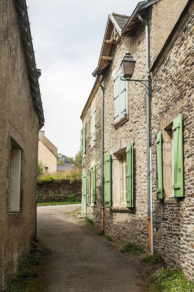 street of a town with stone houses