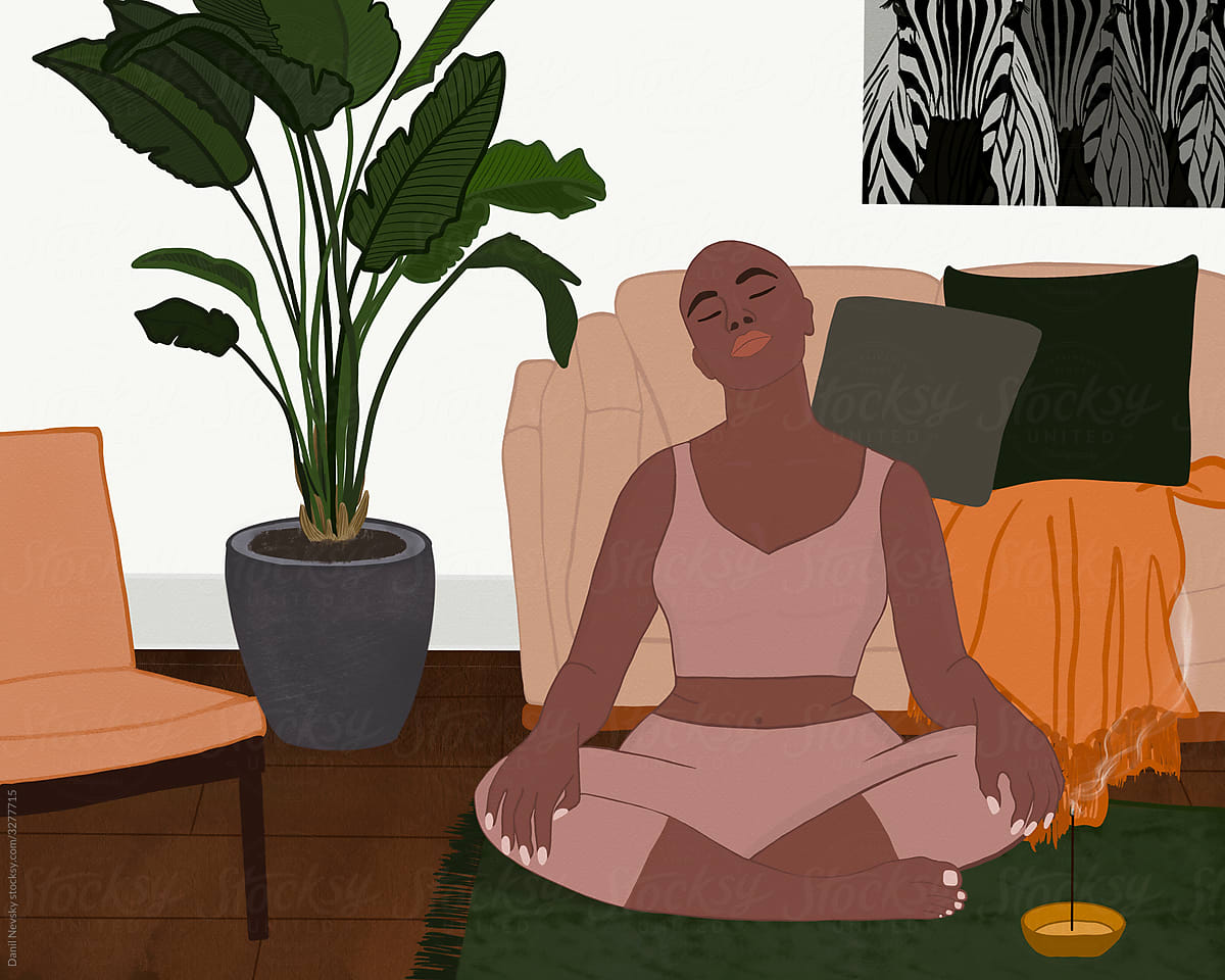 Black woman meditating at home