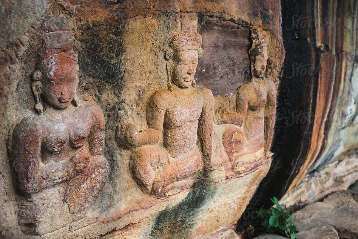 Bas relief sculpture on Pha Mo E Dang in Khao Pra Wihan National Park,Thailand