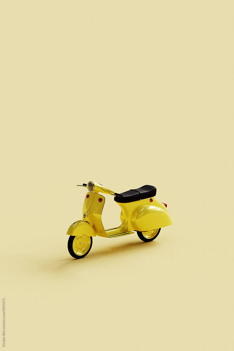 Yellow Retro Vintage Scooter Isolated on Yellow Background