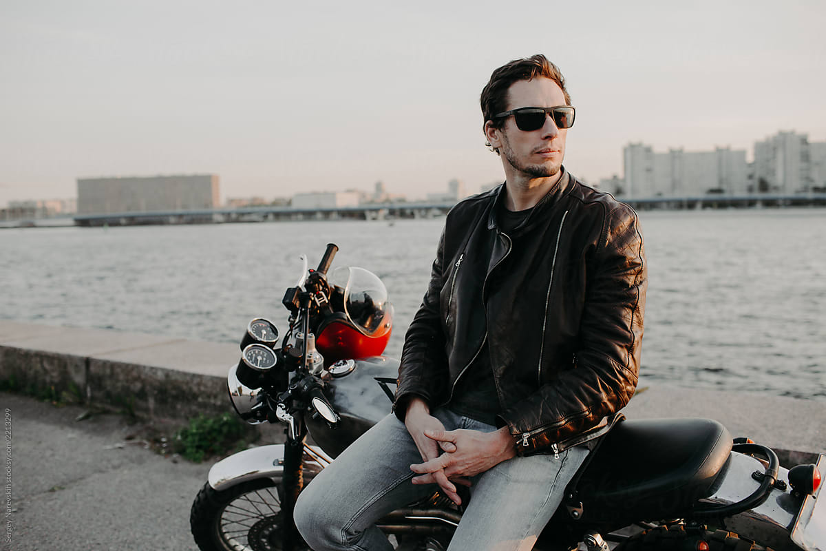 Male sitting on motorcycle