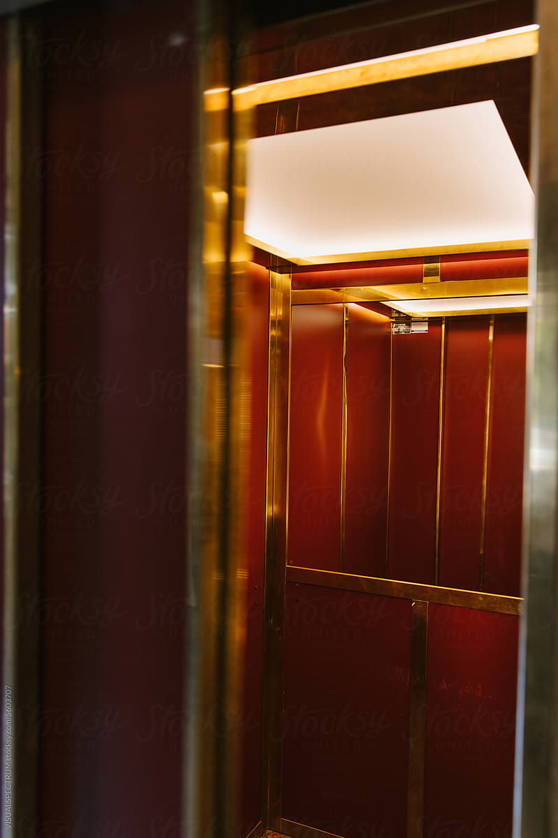 Old-Fashioned Red And Gold Elevator