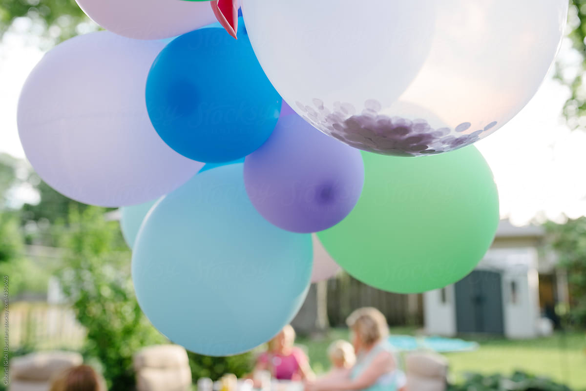 Colorful ballons at a backyard party