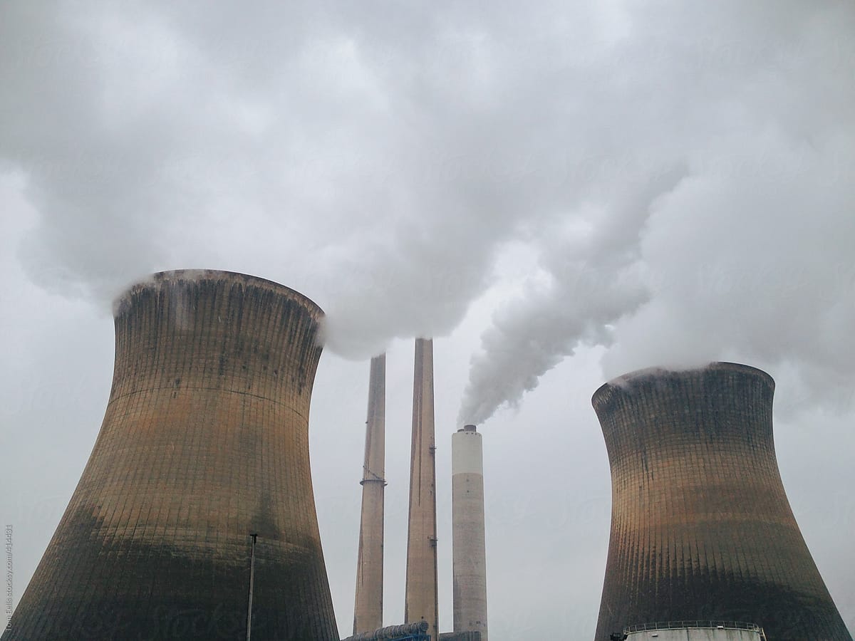 Emissions from towers at power plant