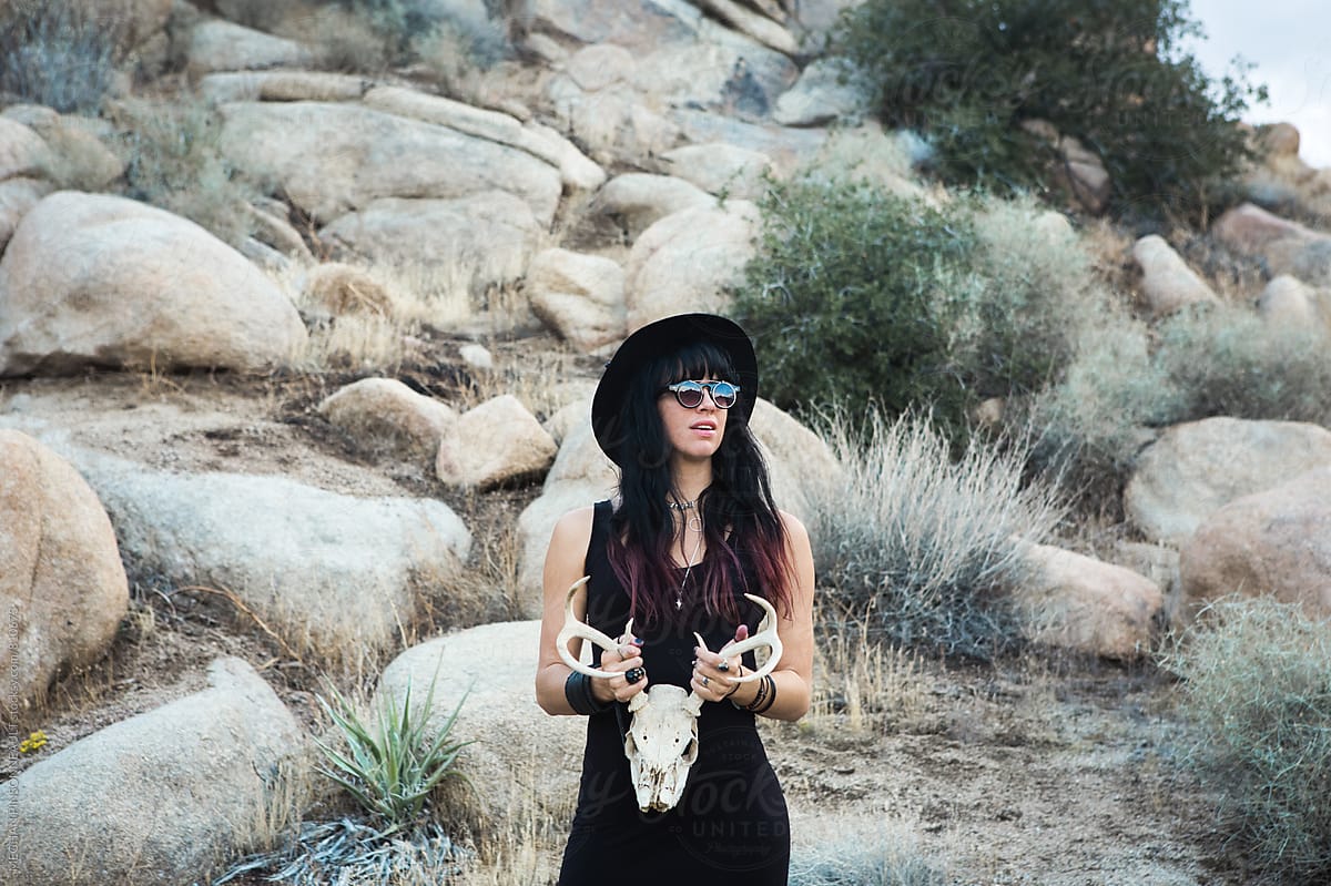 Witchy Woman Holding Deer Skull