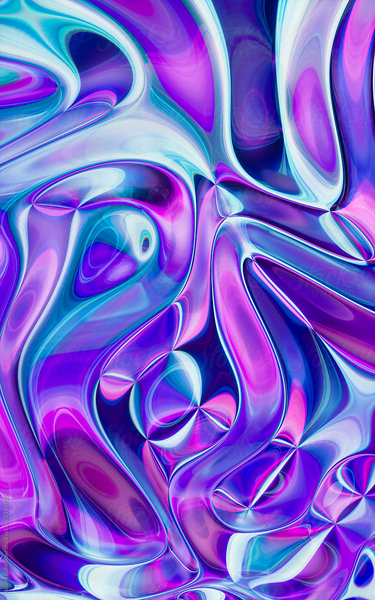 Abstract 3D render of a colorful, glassy holographic cloth