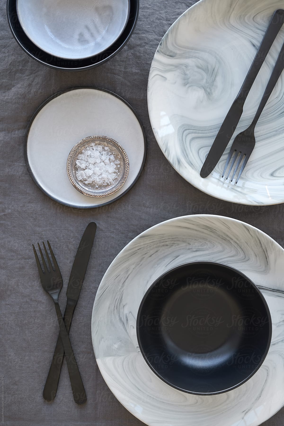 Black grey and marbled place setting