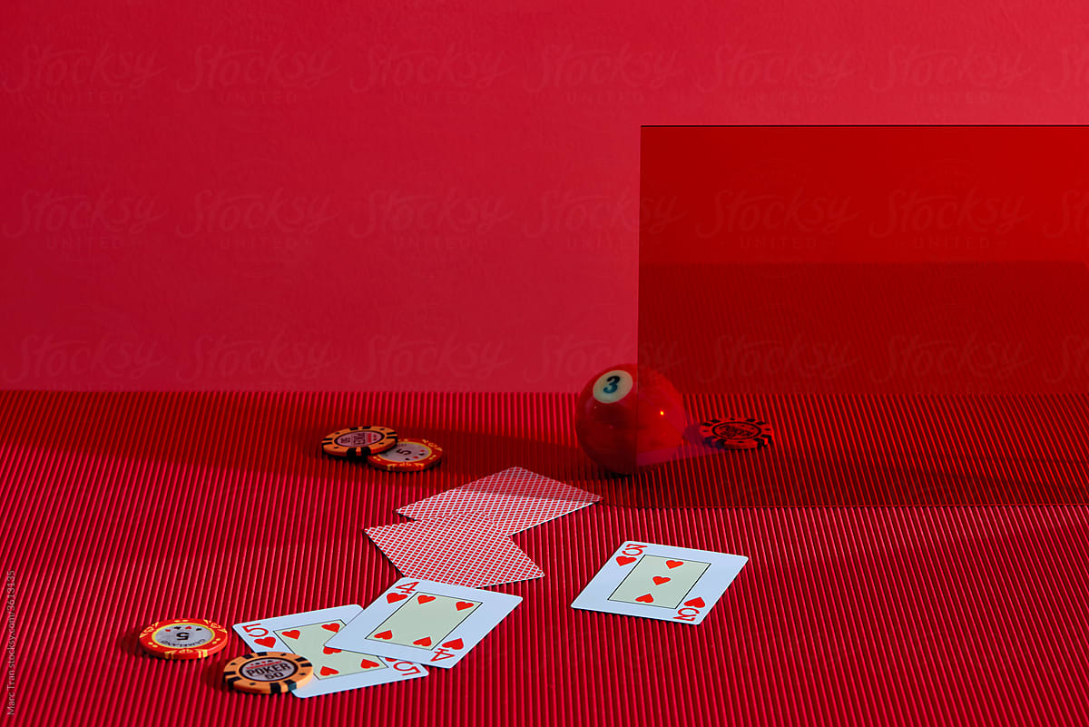 Leisure games concept with gambling dice poker cards