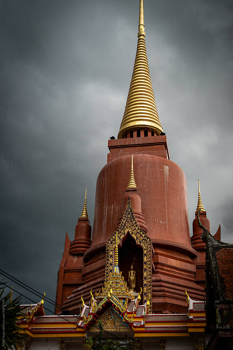 Wat Na Pradu, a Buddhist temple in Pattani, Thailand, during a storm
