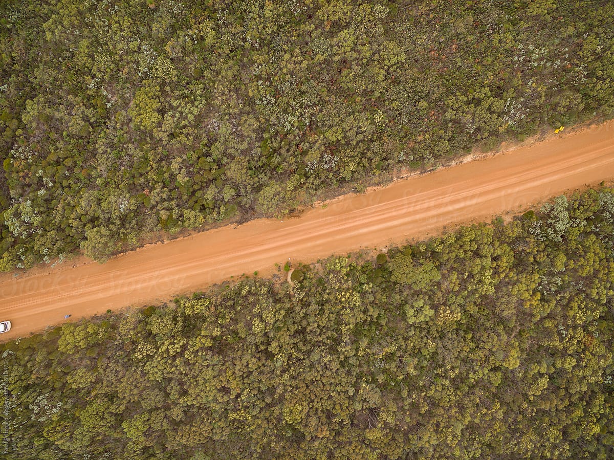 Aerial Unsealed Road Through Australian Outback
