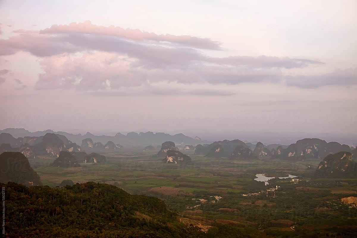 View to valley of karst formation rocks
