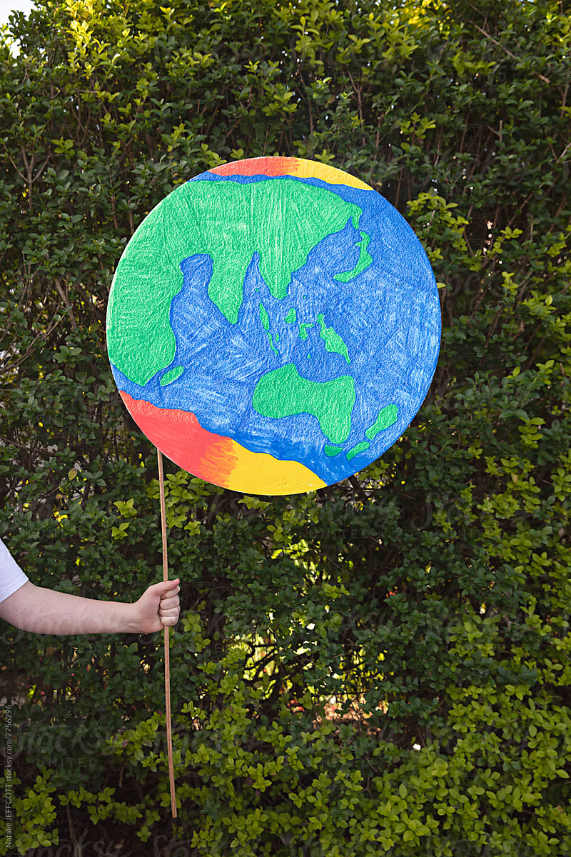 Home made earth banner for climate change / action rally and protest against global warming