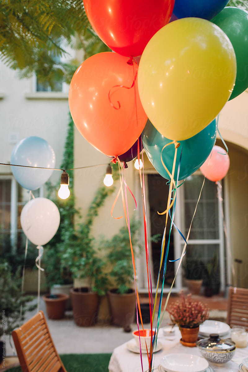 Birthday balloons in the garden