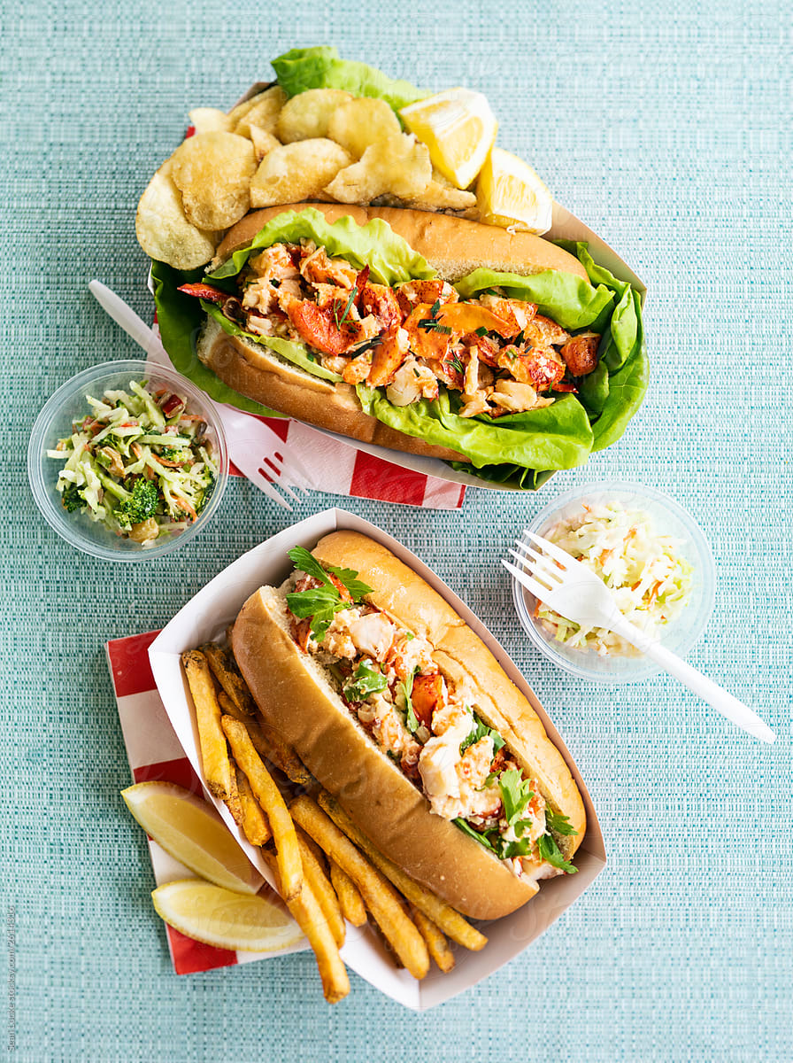 Overhead Of Two Different Lobster Rolls