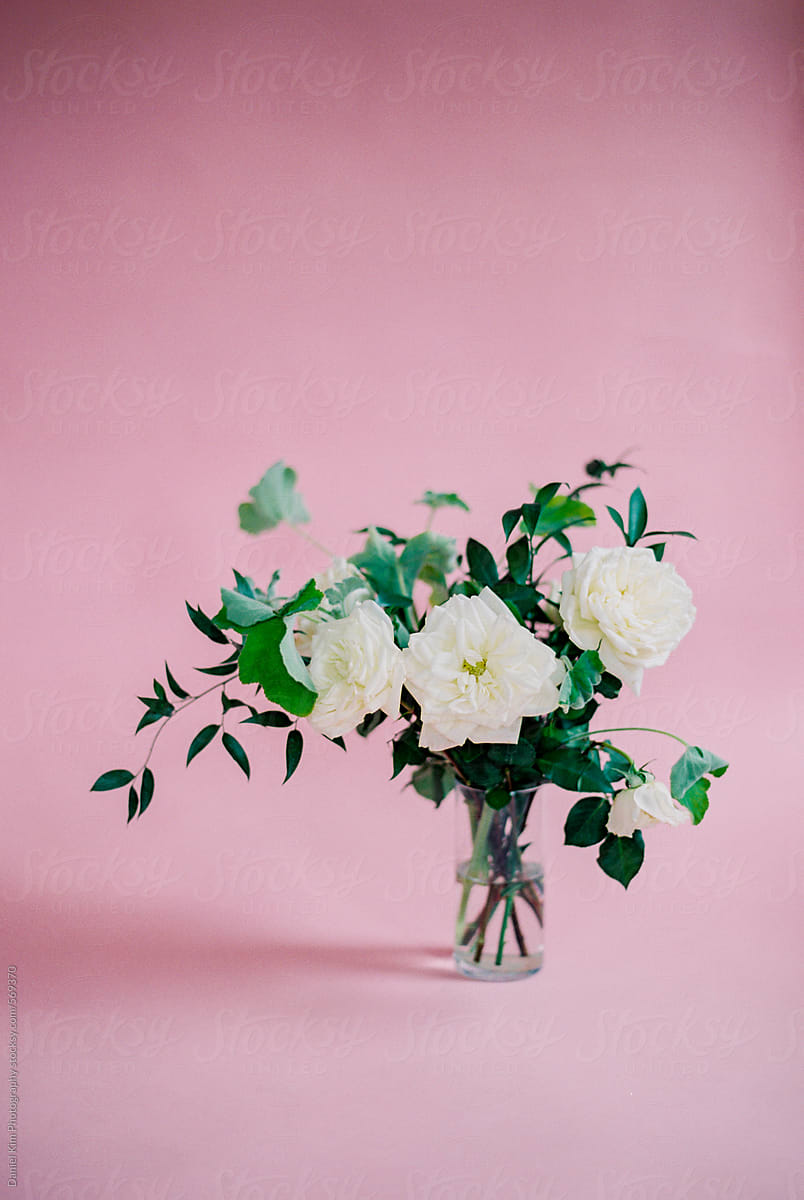 Bouquet against pink backdrop