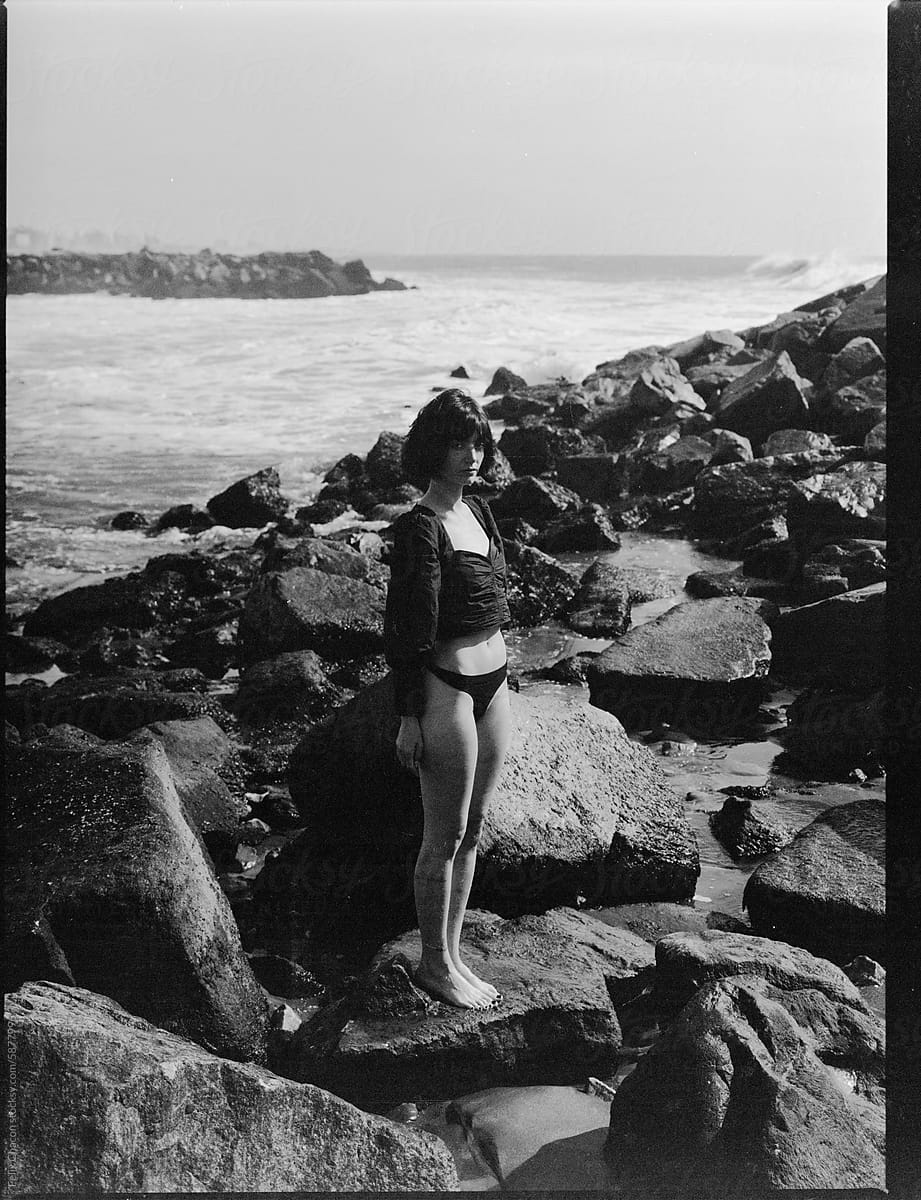 Analog Photo Of Girl On The Beach