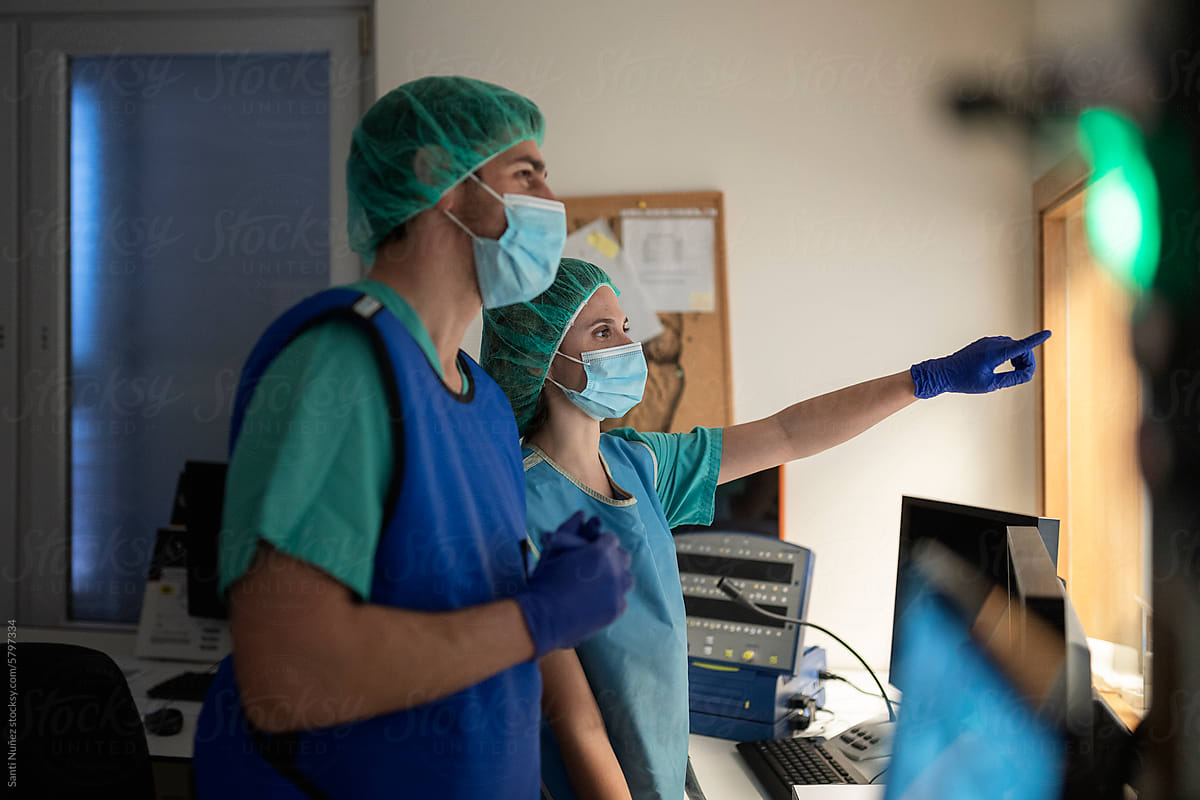 Portrait of surgeons in a medical mask during operation