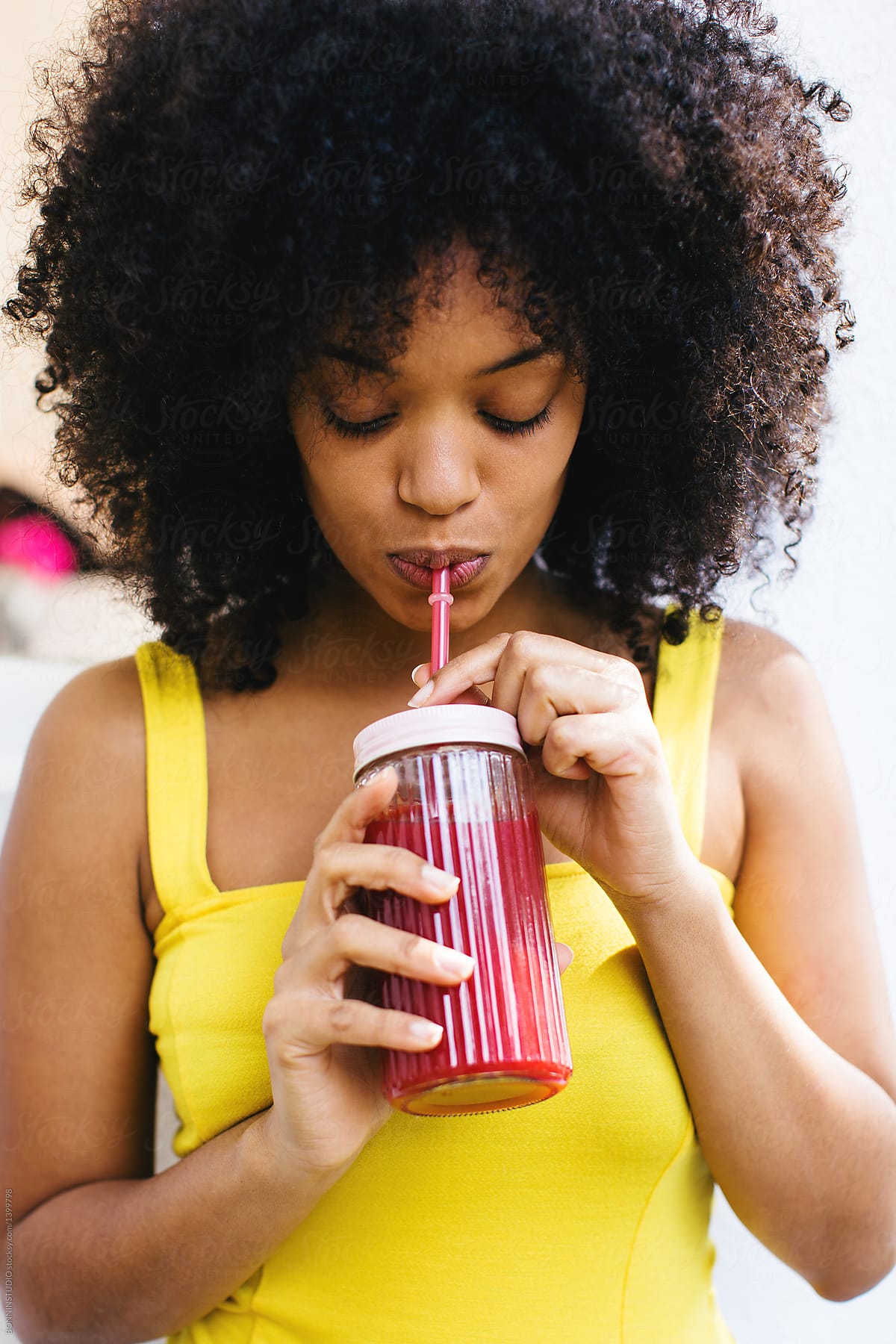 Fit Black Girl Drinking Delicious Detox Smoothie Stock Image - Image of  person, food: 178370149