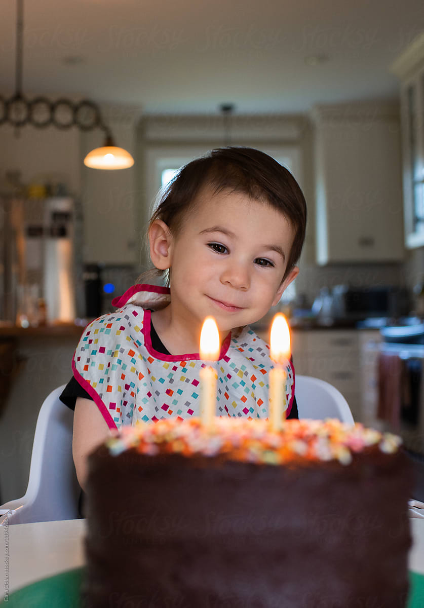 2 Year-Old Admires her Birthday Cake