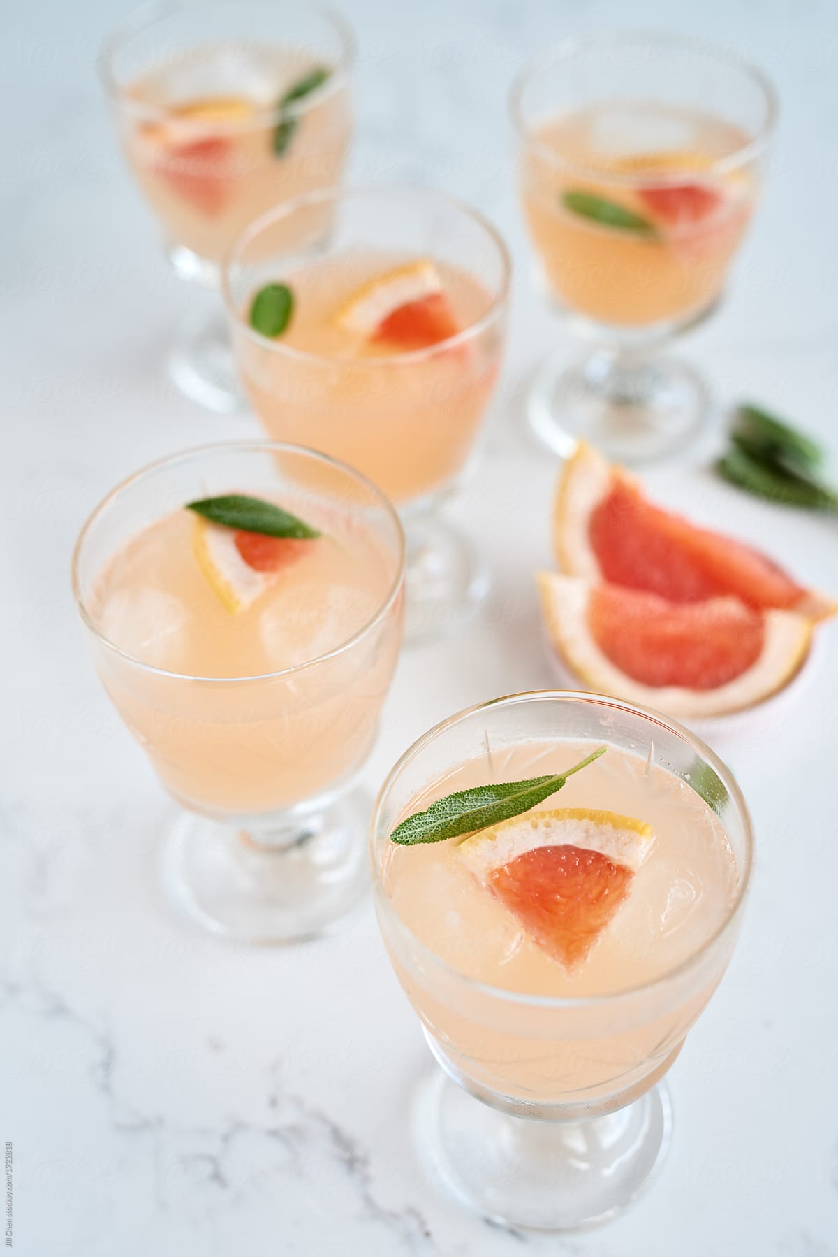 Ruby grapefruit and sage vodka cocktails