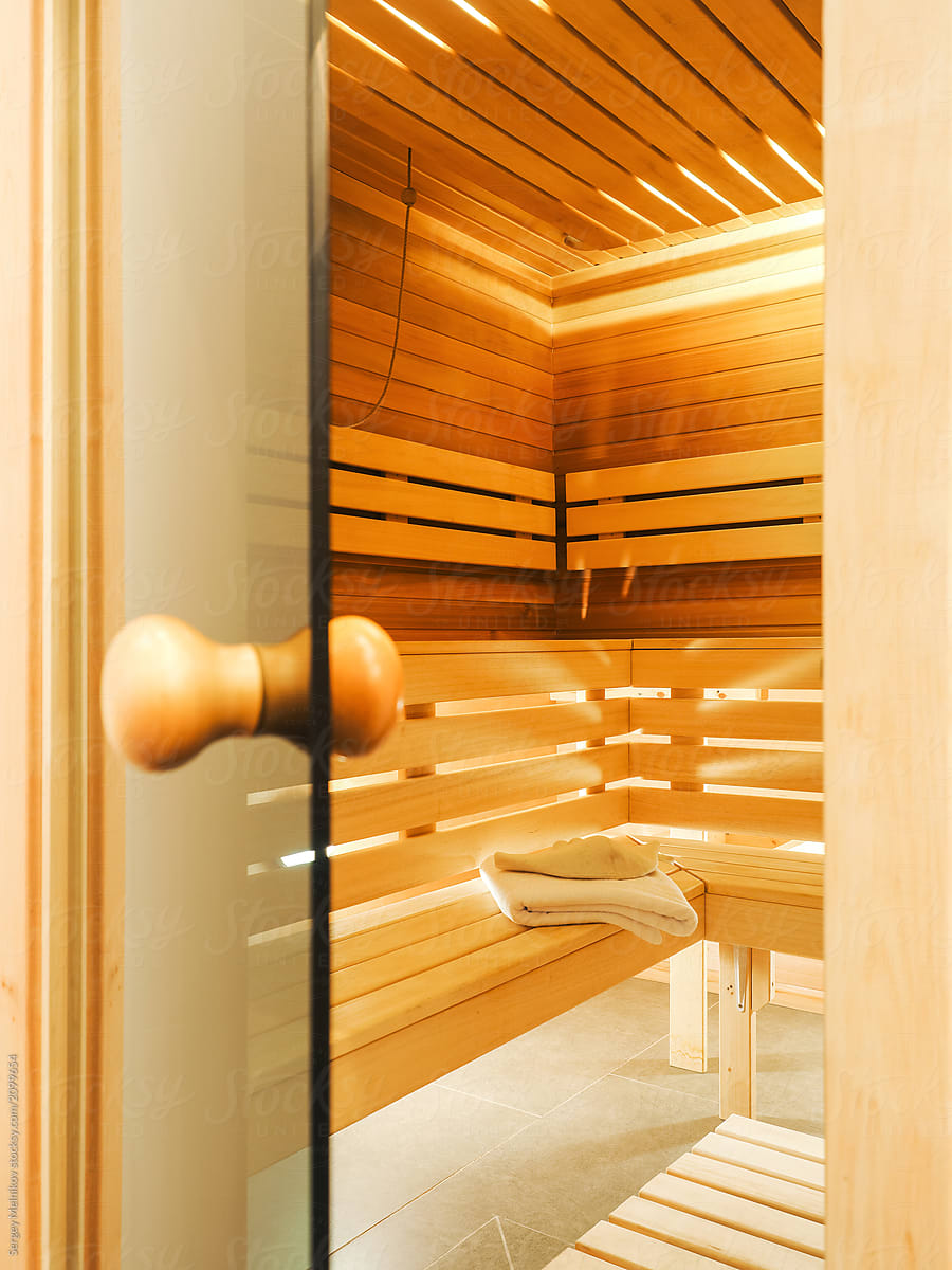 Wooden sauna with illumination