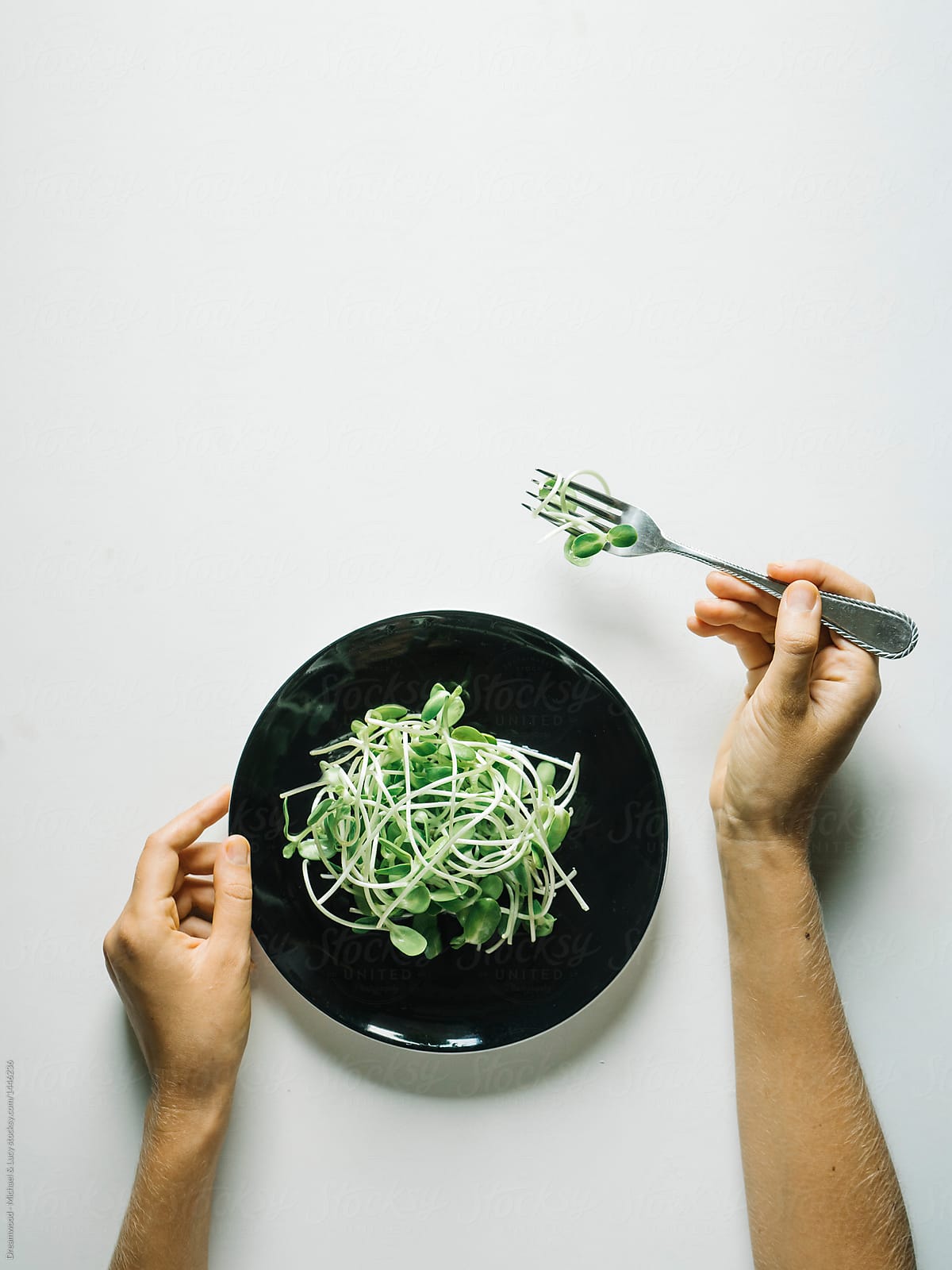 Person with plate of sprouts