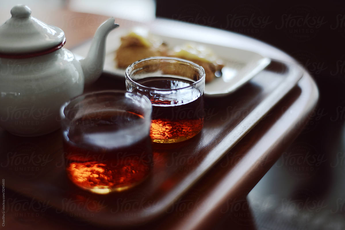 Close up of homemade black tea in Japanese atmosphere