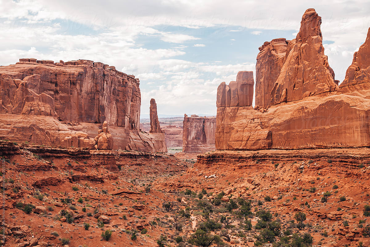 Enormous rocks throughout the Arches national park in America