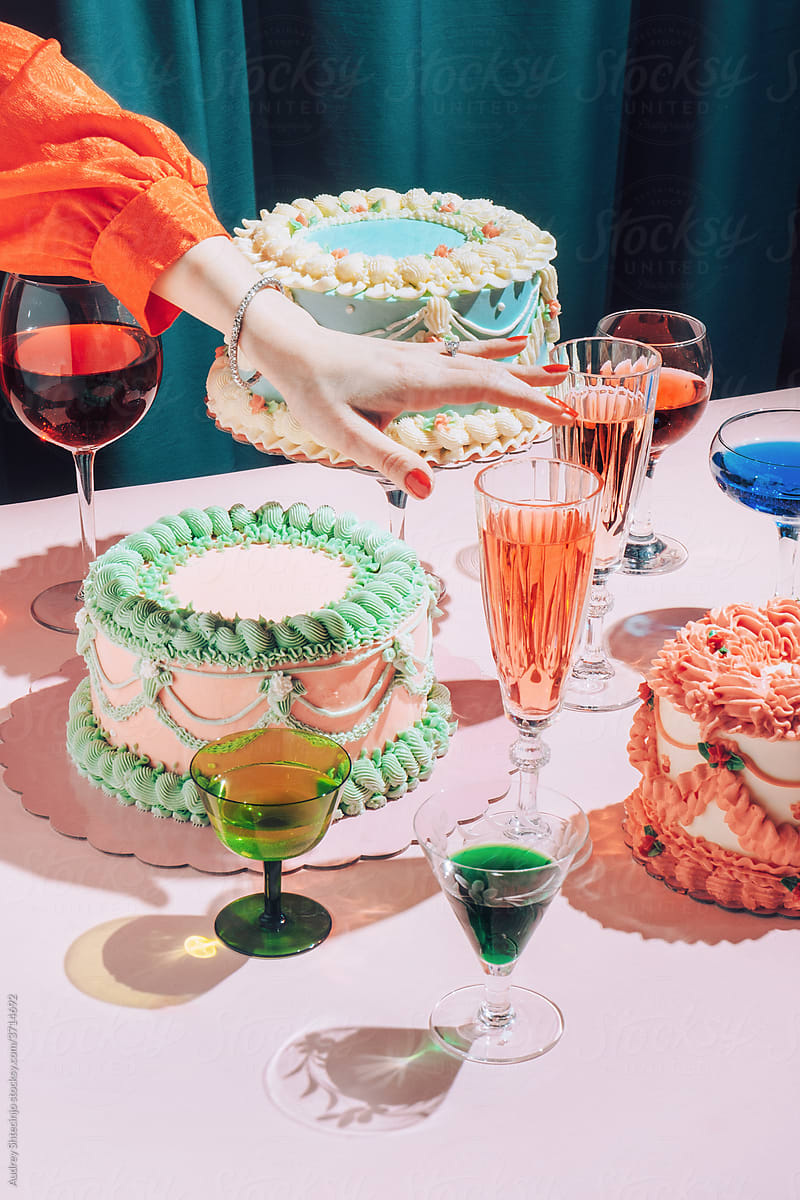 Colorfull cakes with glases-celebration