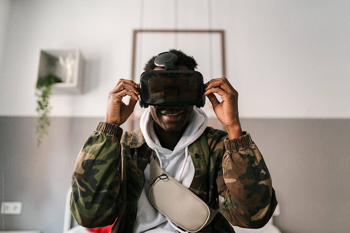 Cheerful man preparing to explore virtual reality