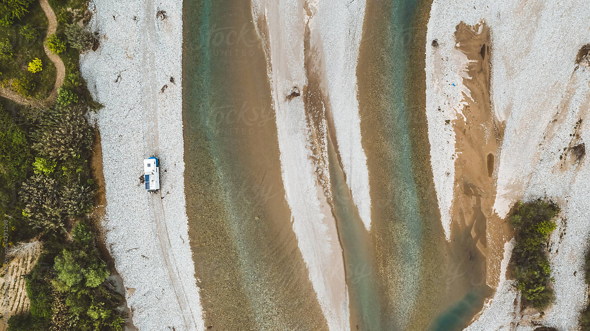 motorhome in a riverbed