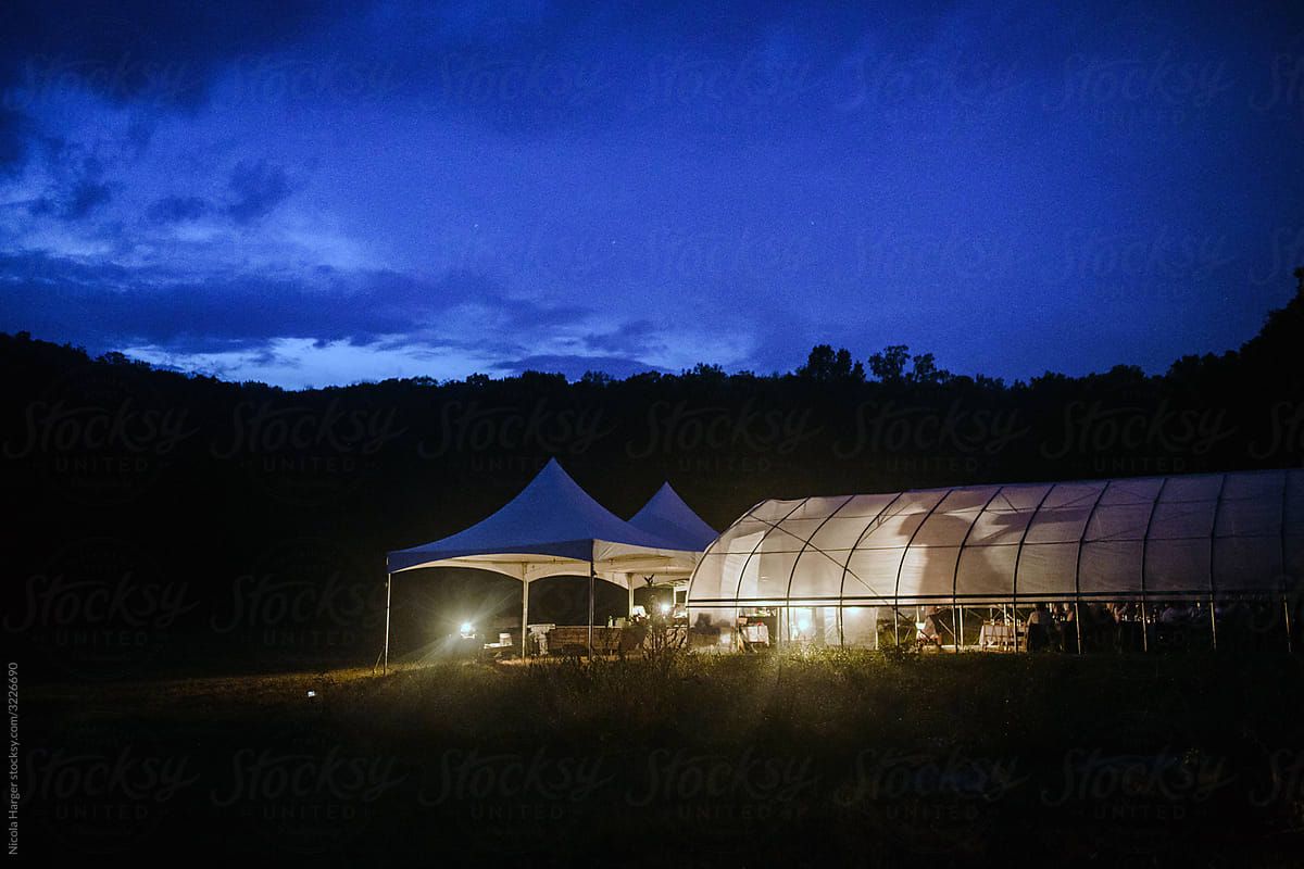 Night View of Greenhouse on Farm