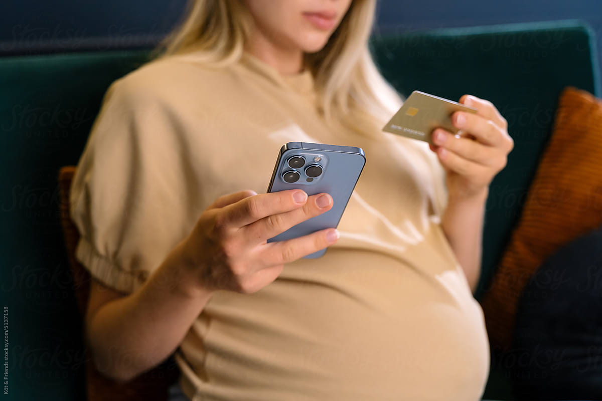 Pregnant Woman Transferring Money Online