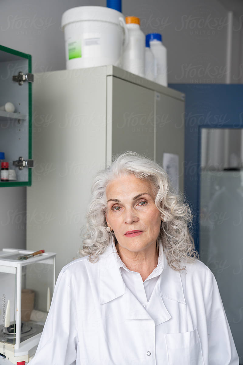 Serious Senior Female Researcher Portrait In Lab