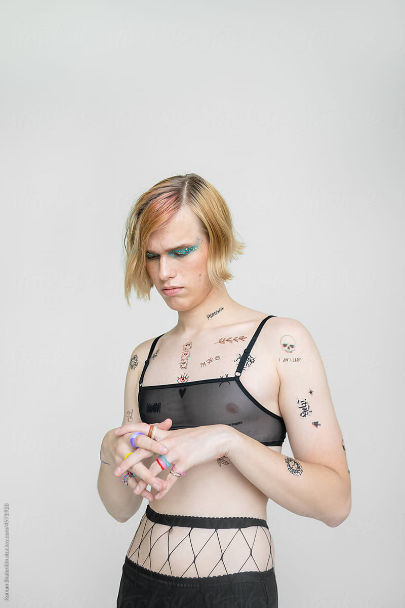 Portrait Of A Non-Binary Man With Makeup On