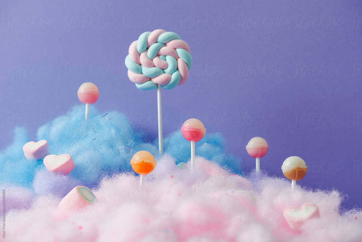 Sweet purple lollipop candy world