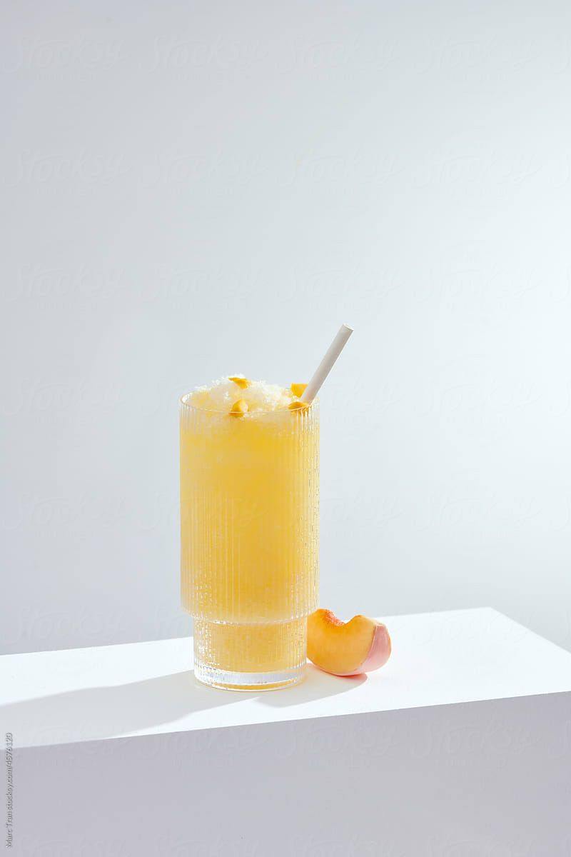 Healthy beverage - fresh blended peach smoothie.